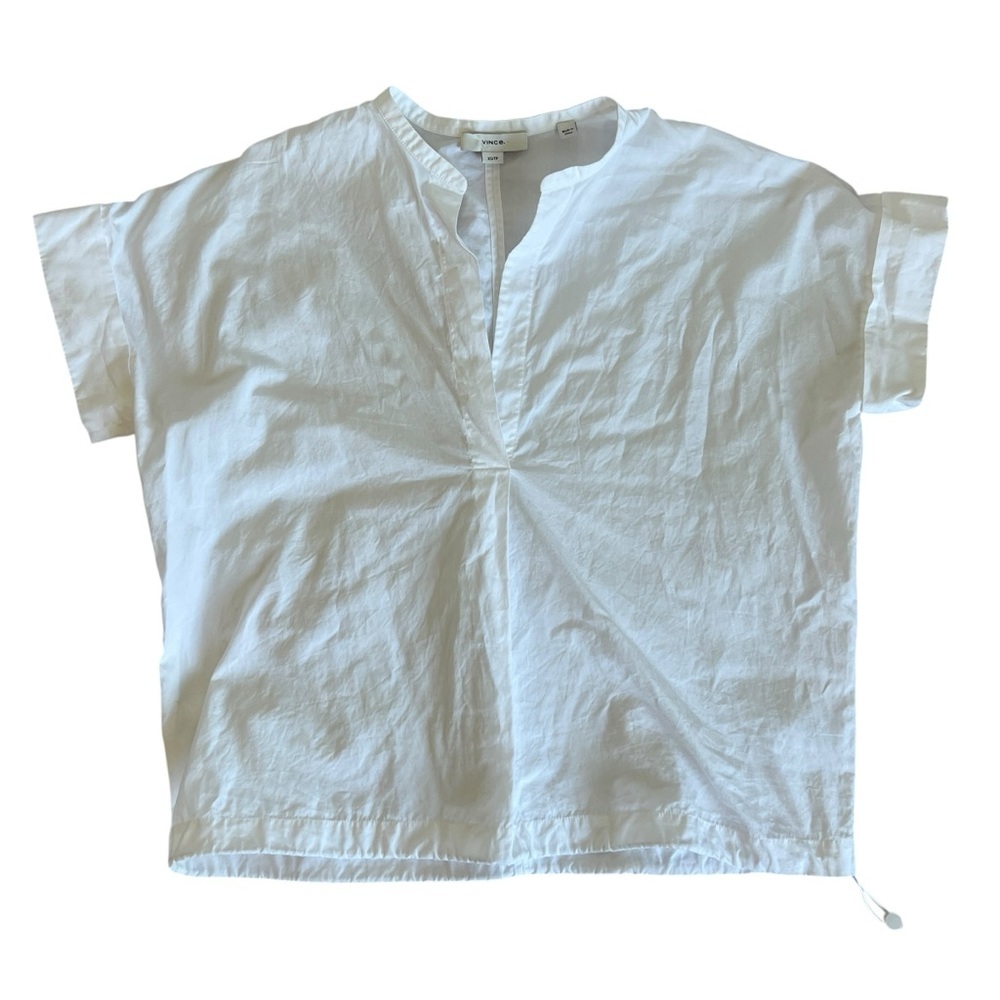 Vince White Cotton Popover Blouse in size XS adjustable toggle hem